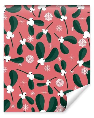 Winter Christmas seamless mistletoe floral pattern for new year wrapping paper and fabrics and kids and notebooks and clothes print. High quality illustration