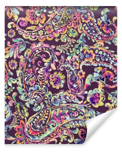 Seamless hand painted watercolour Multicolour Abstract paisley pattern