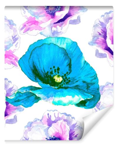 Watercolor seamless pattern. Watercolor poppies, hand drawn floral illustration, wildflowers isolated on white background.