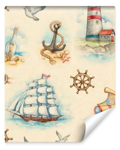 Nautical watercolor seamless pattern