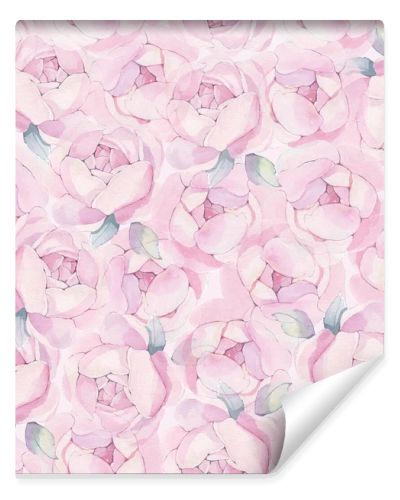 Watercolor pink realism peonies bloom with mint leaves seamless pattern. Botanical hand drawn floral illustration. Textile background. For linens, linen, wrapping paper, wallpaper, card, invitation.
