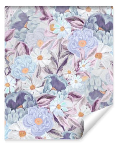 Spring flowers seamless pattern. Botanical background. Arrangement of pink and white wildflowers.