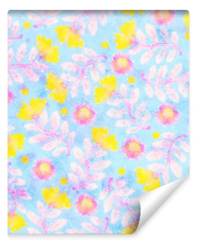 Seamless pattern with floral ornament. Background with watercolor flowers. Raster illustration for design and printing on fabric or paper.