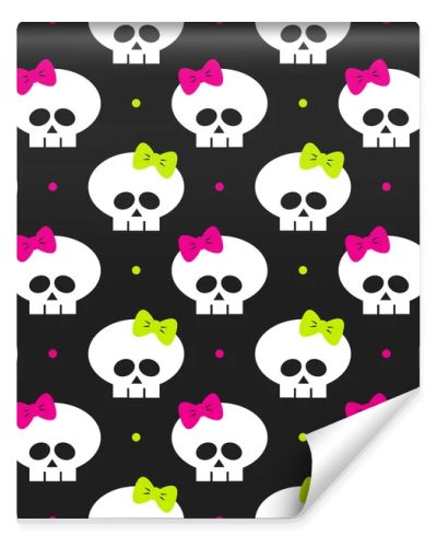 seamless pattern with funny halloween skulls over black