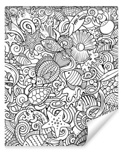 Cartoon doodles Sea Life seamless pattern. Backdrop with underwater symbols and items. Sketchy detailed background for print, coloring books, wrapping paper.