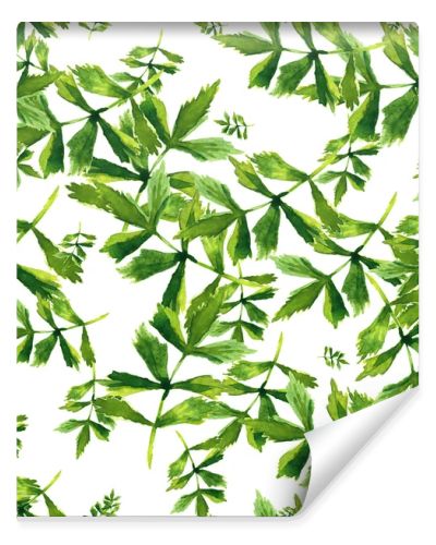 Watercolor seamless pattern with herbs and leaves.