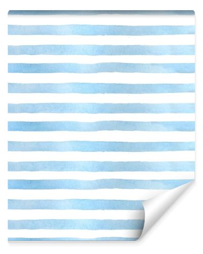 Blue strip watercolor hand painted seamless pattern. Horizontal striped print.