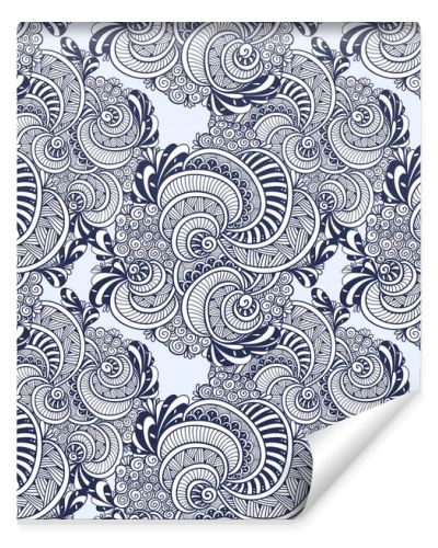 Abstract Zen tangle Zen doodle marine seamless pattern from shells black on white for coloring page or adult coloring books or for decoration T shirt or for print and others