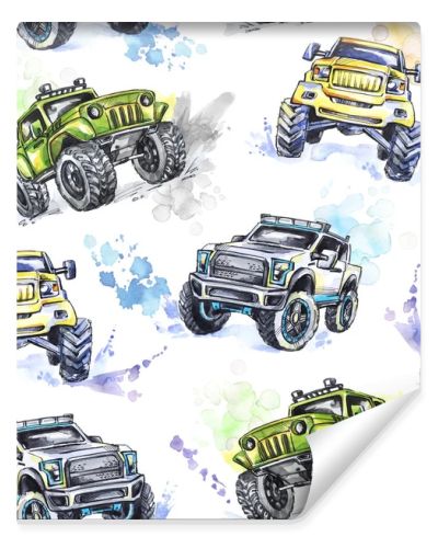 pattern Cartoon Monster Trucks. 