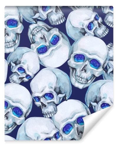 Watercolor seamless pattern skulls. 