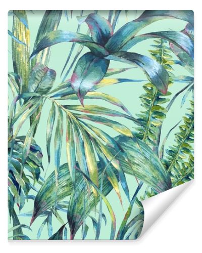 Natural leaves exotic watercolor seamless pattern