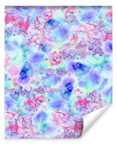 Abstract seamless pattern with watercolor spots and blots in pink and lilac colors.