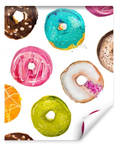 Hand-painted watercolor donuts pattern