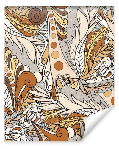 Seamless background patterns with abstract waves and leaves