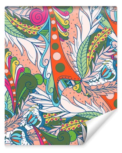 Seamless background patterns with abstract waves and leaves