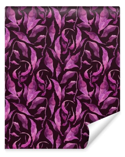 Hand painted watercolor violet leaves seamless floral pattern background. twig and leaves seamless watercolor leaf pattern for fabric, wallpapers, gift wrapping paper, scrapbooking.