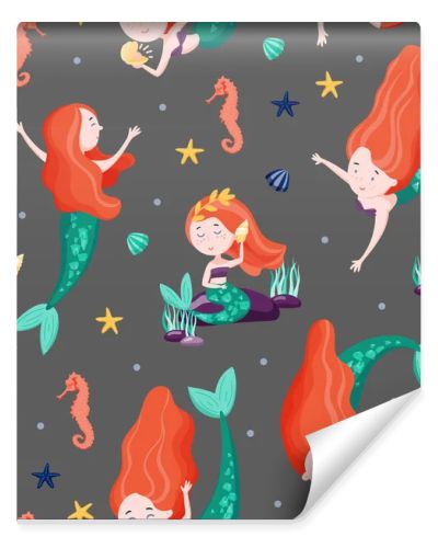 Cute mermaids seamless pattern. Good for fabric, apparel, home decor