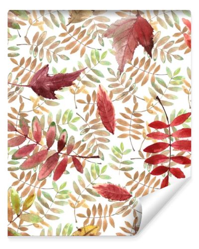 Watercolor pattern with bright autumn leaves isolated on white background