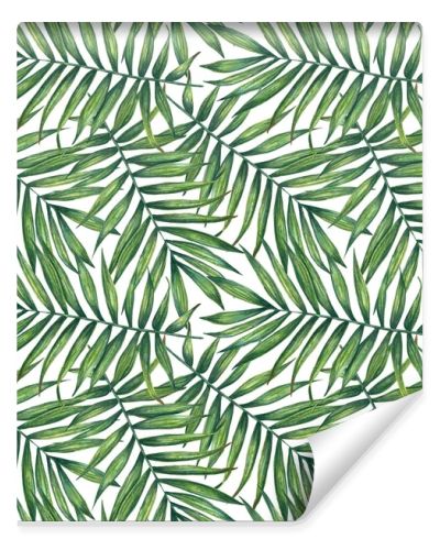 Hand painted watercolor palm  leaves seamless pattern on white. For wrapping paper, textiles, wallpaper and fabric.