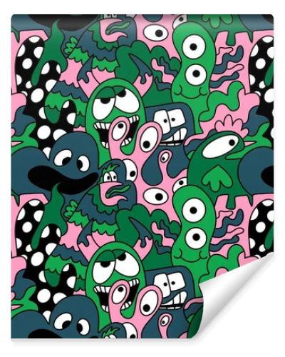 Cartoon doodle monsters seamless aliens and animals pattern for wrapping paper and fabrics and kids clothes print and linens and packaging. High quality illustration