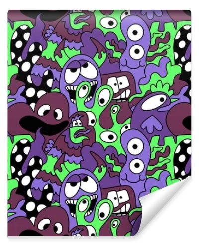 Cartoon doodle monsters seamless aliens and animals pattern for wrapping paper and fabrics and kids clothes print and linens and packaging. High quality illustration