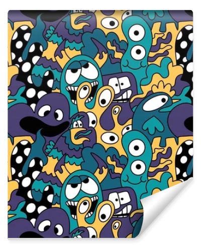 Cartoon doodle monsters seamless aliens and animals pattern for wrapping paper and fabrics and kids clothes print and linens and packaging. High quality illustration