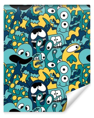 Cartoon doodle monsters seamless aliens and animals pattern for wrapping paper and fabrics and kids clothes print and linens and packaging. High quality illustration