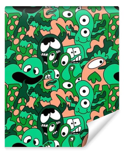 Cartoon doodle monsters seamless aliens and animals pattern for wrapping paper and fabrics and kids clothes print and linens and packaging. High quality illustration