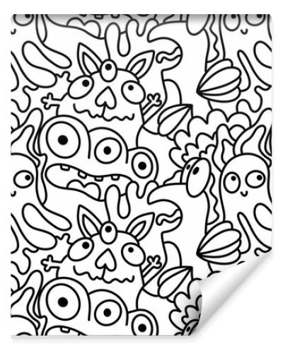 Cartoon doodle monsters seamless aliens and animals pattern for wrapping paper and fabrics and kids clothes print and linens and packaging. High quality illustration