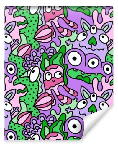 Cartoon doodle monsters seamless aliens and animals pattern for wrapping paper and fabrics and kids clothes print and linens and packaging. High quality illustration