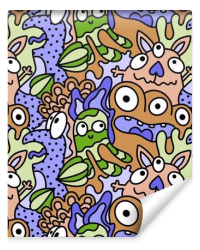 Cartoon doodle monsters seamless aliens and animals pattern for wrapping paper and fabrics and kids clothes print and linens and packaging. High quality illustration