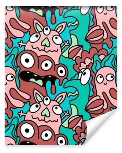 Cartoon doodle monsters seamless aliens and animals pattern for wrapping paper and fabrics and kids clothes print and linens and packaging. High quality illustration