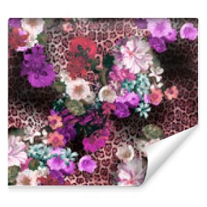 Leopard Pattern. Leopar Print. Leopard Texture. Leopard background. Floral Leopard.Floral print.Animal Skin For Textile Print, Wallpaper.Gometric And Ethnic Animal Texture Art Abstract  Background