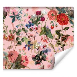 Seamless floral background scarf art abstract design textile. seamless beautiful artistic bright tropical pattern with exotic forest. Colorful Fabric Flower pattern. Beautiful vintage Floral