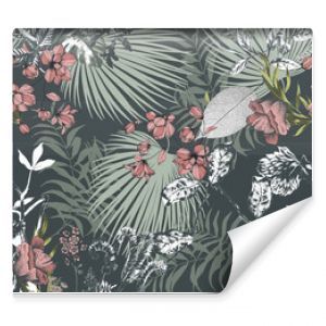 Seamless floral background scarf art abstract design textile. seamless beautiful artistic bright tropical pattern with exotic forest. Colorful Fabric Flower pattern. Beautiful vintage Floral