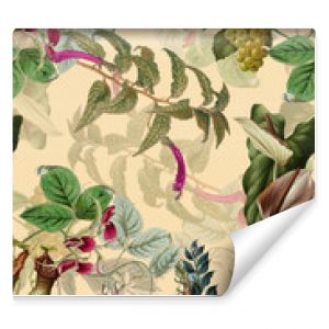 Seamless floral background scarf art abstract design textile. seamless beautiful artistic bright tropical pattern with exotic forest. Colorful Fabric Flower pattern. Beautiful vintage Floral