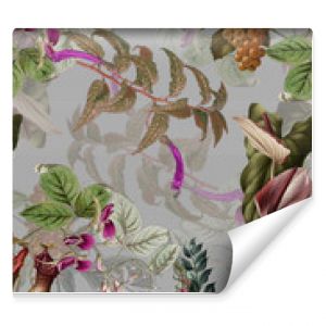 Seamless floral background scarf art abstract design textile. seamless beautiful artistic bright tropical pattern with exotic forest. Colorful Fabric Flower pattern. Beautiful vintage Floral