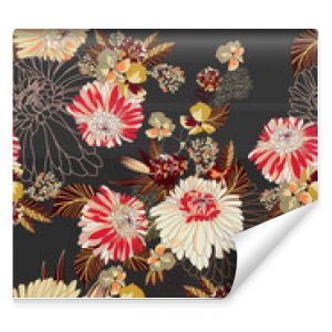 Flowers pattern.Silk scarf design, fashion textile. Background for the design and decoration of textiles. art abstract design, Seamless flower pattern