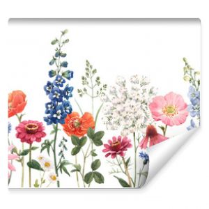 Beautiful floral summer seamless pattern with watercolor hand drawn field wild flowers. Stock illustration.