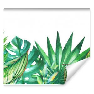 Background with watercolor tropical plants. Useful for design of banners, cards, greetings, invitations and many others.