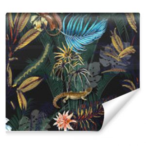 Seamless floral background scarf art abstract design textile. seamless beautiful artistic bright tropical pattern with exotic forest. Colorful Fabric Flower pattern. Beautiful vintage Floral