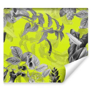 Seamless floral background scarf art abstract design textile. seamless beautiful artistic bright tropical pattern with exotic forest. Colorful Fabric Flower pattern. Beautiful vintage Floral