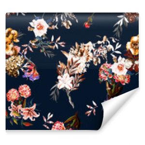 Flowers pattern.Silk scarf design, fashion textile. Background for the design and decoration of textiles. art abstract design, Seamless flower pattern