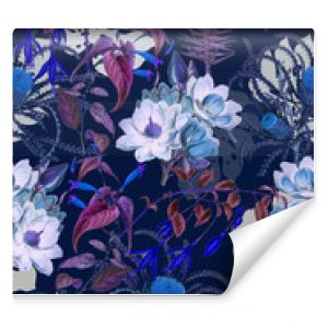 Flowers pattern.Silk scarf design, fashion textile. Background for the design and decoration of textiles. art abstract design, Seamless flower pattern