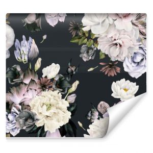 Seamless floral pattern with flowers, watercolor.