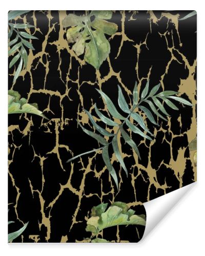 Exotic tropical hawaiian summer. Palm beach tree leaves. Watercolor illustration set. Watercolour drawing fashion aquarelle isolated. Seamless background pattern. Fabric wallpaper print texture.