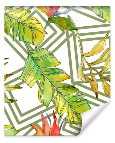 Tropical floral botanical flowers. Exotic plant leaf isolated. Watercolor illustration set. Watercolour drawing fashion aquarelle. Seamless background pattern. Fabric wallpaper print texture.