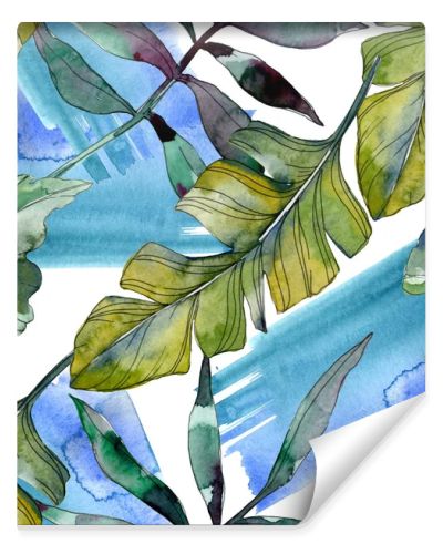 Green leaf plant botanical. Exotic tropical hawaiian summer. Watercolor illustration set. Watercolour drawing fashion aquarelle isolated. Seamless background pattern. Fabric wallpaper print texture.