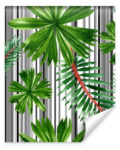 Palm beach tree leaves jungle botanical. Watercolor background illustration set. Seamless background pattern.