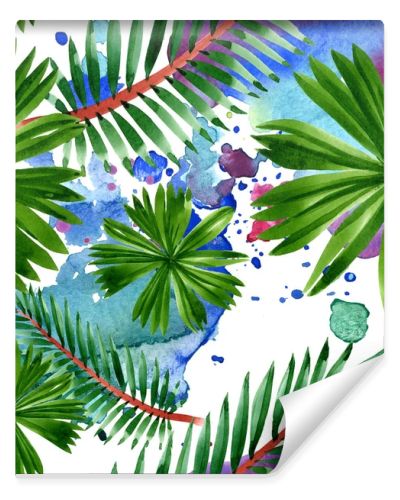Palm beach tree leaves jungle botanical. Watercolor background illustration set. Seamless background pattern.
